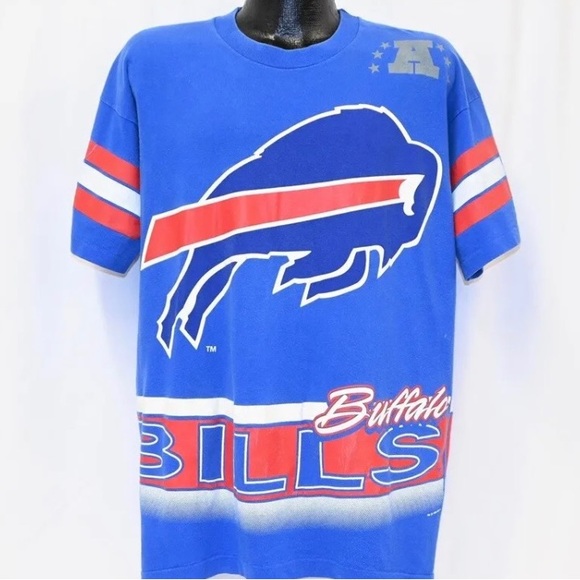 vintage 90s BUFFALO BILLS NEW YORK NFL BIG PRINT 2 SIDED t-shirt FOOTBALL L - Picture 2 of 4